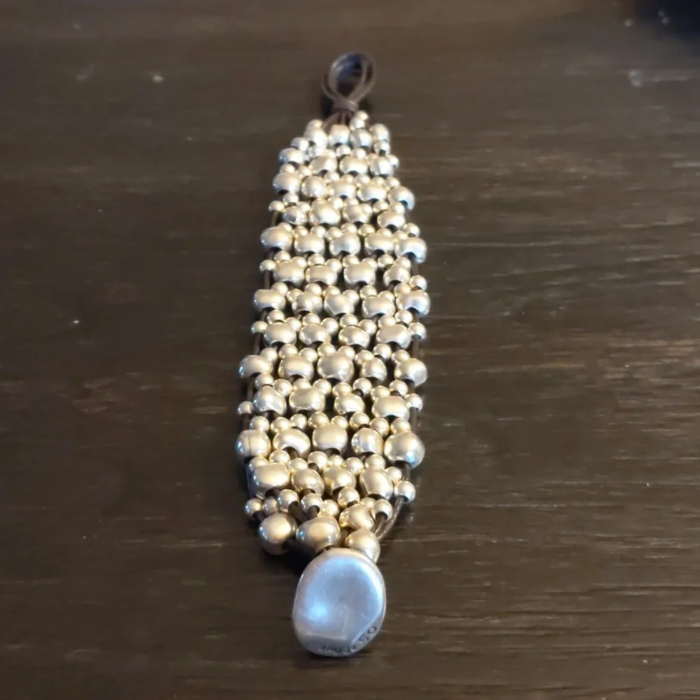 UNO. de 50 Silver Beaded & Brown Leather Bracelet - Picture 6 of 10